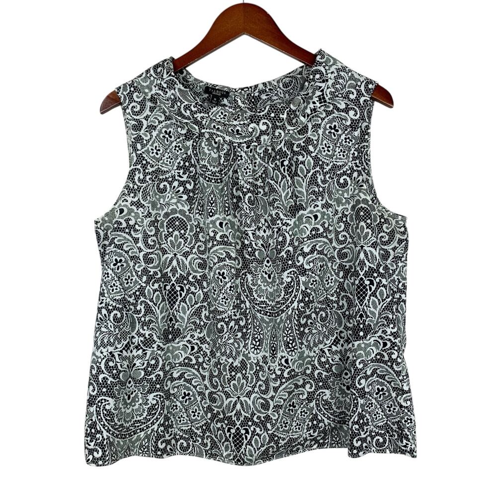 Talbots Blouse Black White Collar Button Back Top Sleeveless Women's 16